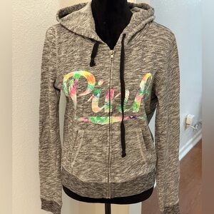 PINK by Victoria’s Secret Grey “Tropical” Hoodie Full Zip Front